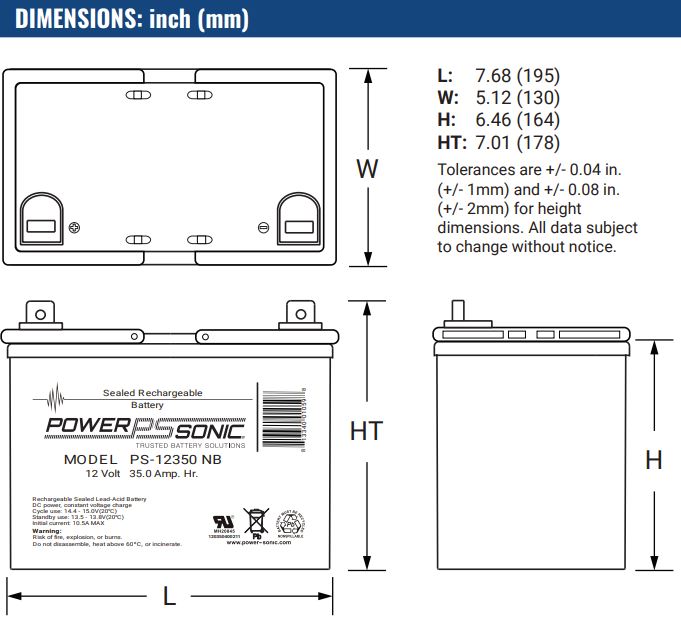Dimensions Batterie PS-12380