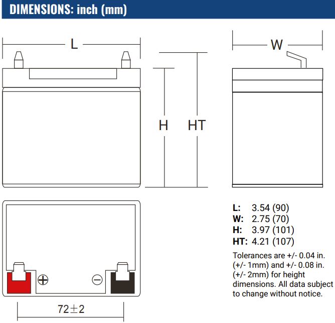 Dimensions Batterie Power Sonic PS-1242