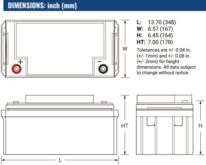 Dimensions Batterie Power Sonic PS-12650 T6