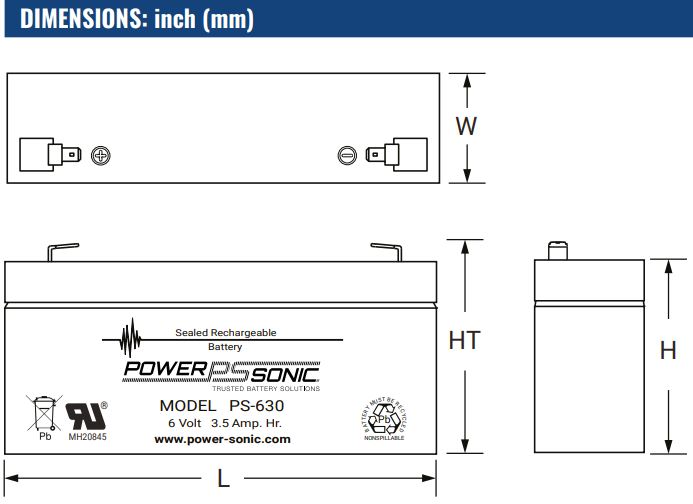 Dimensions Batterie Power Sonic PS-630