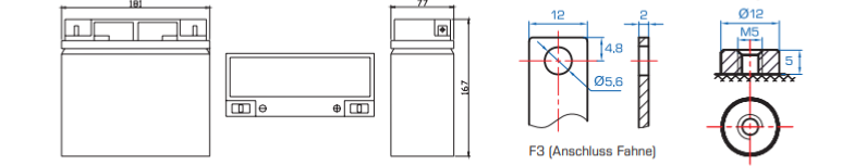 Caractéristiques mécaniques de la batterie QBatteries 12LCP-23